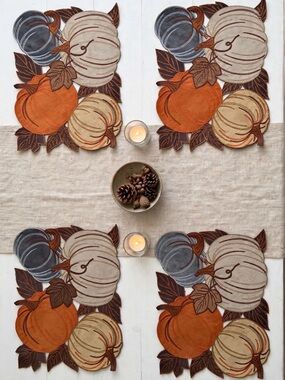 Homewear Set of 4 Die Cut Pumpkin Fall Thanksgiving Placemats 13"x19"